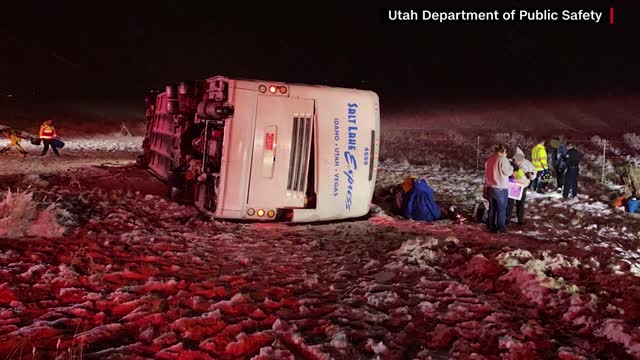 At least 23 people injured after bus overturns in Utah