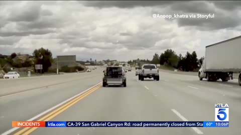 Runaway tire sends car airborne on 118 Freeway in Los Angeles