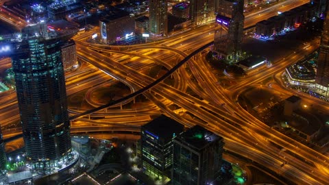 Highway junction traffic at night