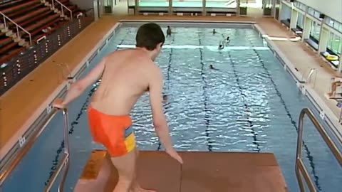 Mr. Bean at the pool.