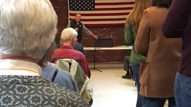 Tim Michels answers concerned citizens question after his speech