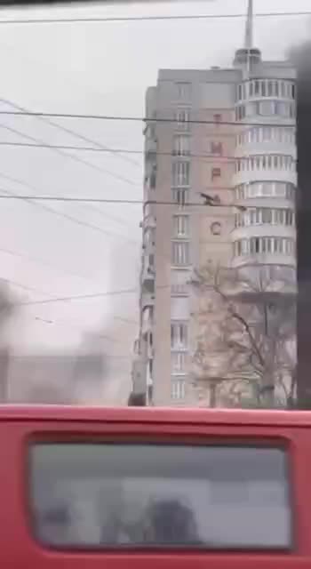 Ukraine War - Burning high-rise building in Odessa.