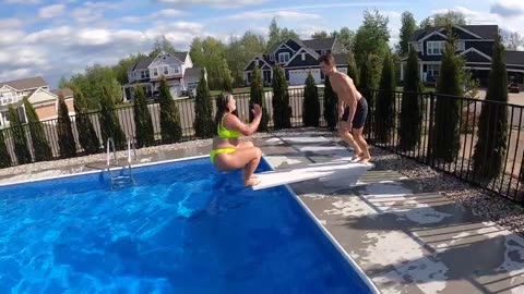 Jumping and Diving into Pool with Friends