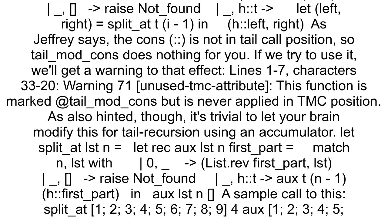 Tail call optimization with a function returning a tuple