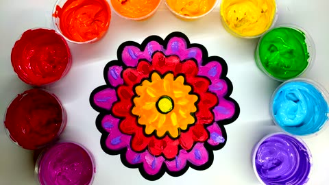 Coloring beautiful Flower with Painting, Learn to Color with Paint for Kids