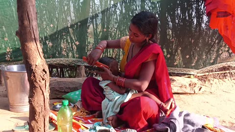 Cute baby feeding vlog Village lifestyle