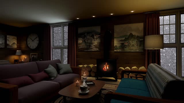 Relaxing listening to the crackle from the fireplace, living room settings