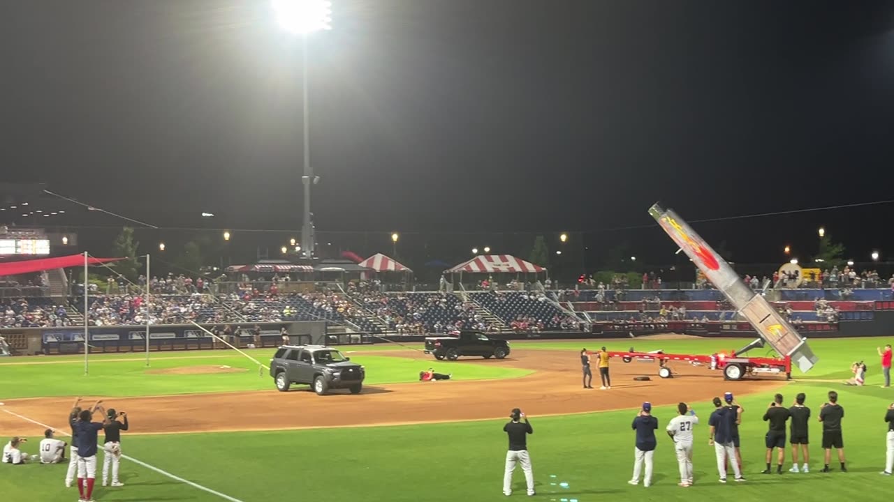 A human cannonball is real - last night at the Kannapolis Cannonballers baseball game
