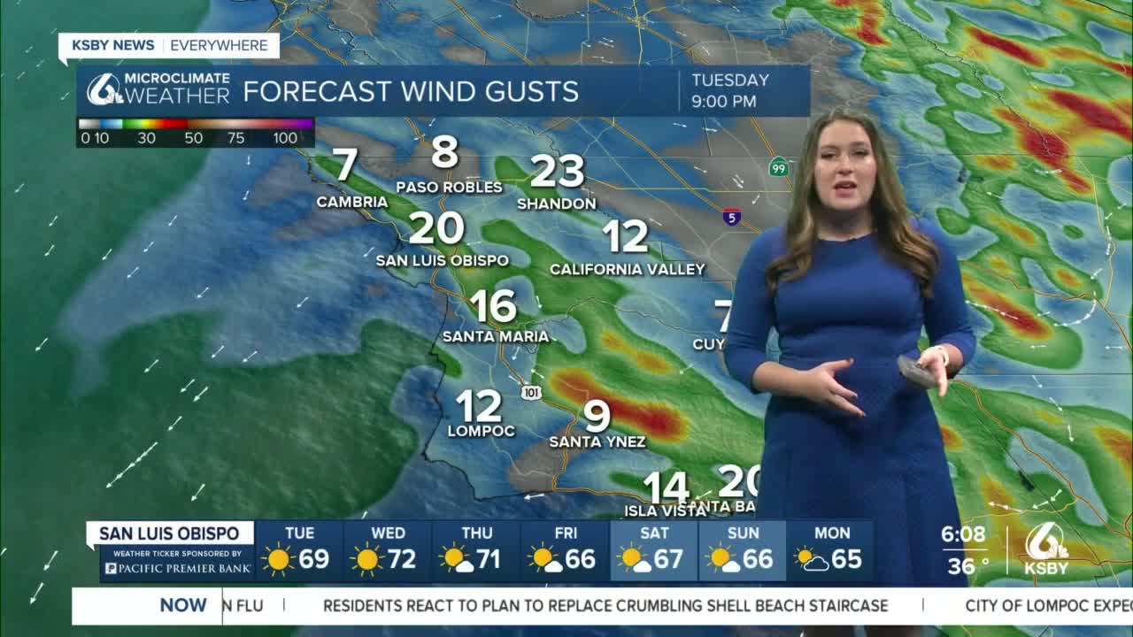 A large wind system is sitting just east of the Central Coast