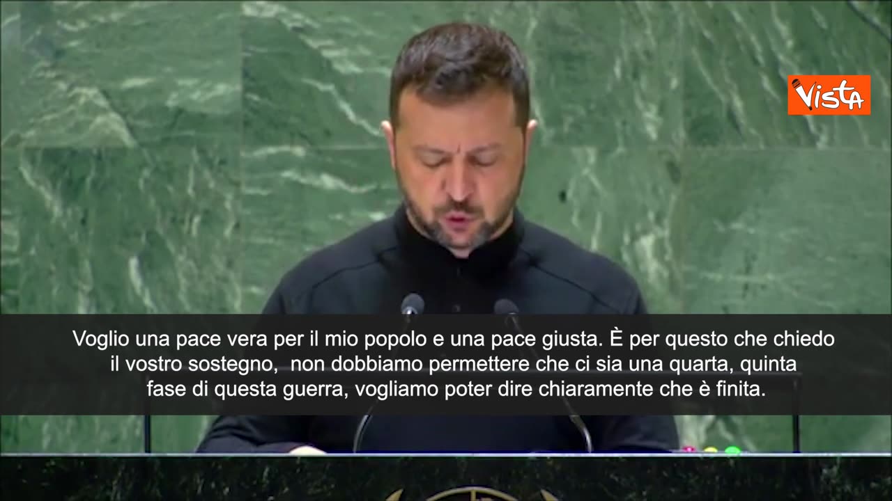 Zelensky,dichiara alla 79ma Assemblea Generale delle Nazioni Unite a New York Voglio una pace vera per il mio popolo e una pace giusta. È per questo che chiedo il vostro sostegno" chiedendo poi armi a lungo raggio per volere la pace