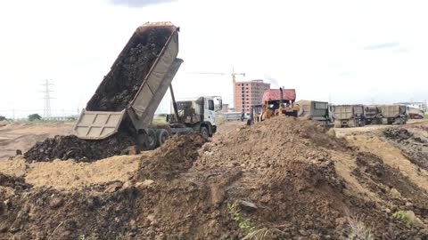 Amazing!!! Bulldozer Action Moving Dirt Filling Connect The Road