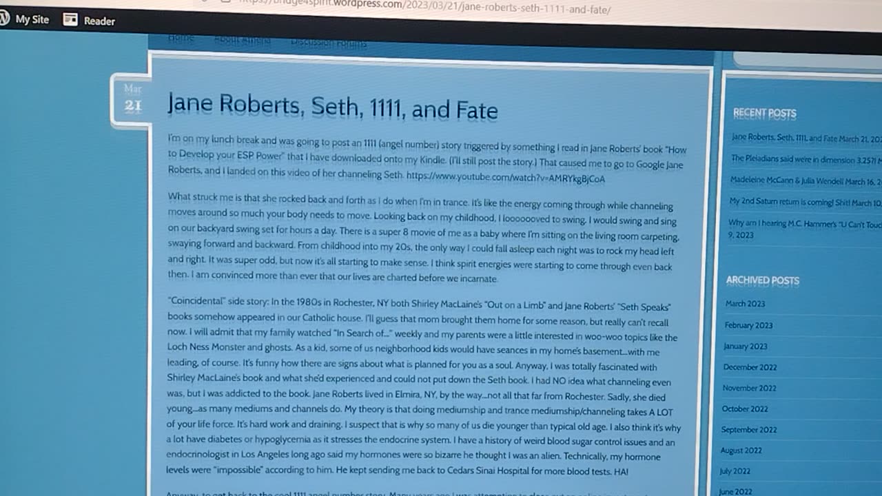 Jane Roberts, Seth, 1111, and Fate