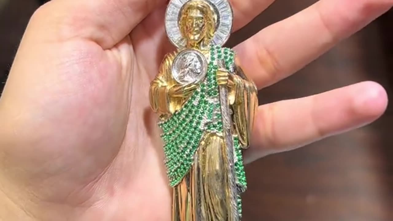 Solid Gold 5 Inches 3D Saint Jude Thaddeus Pendant