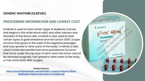 Generic Imatinib (Gleevec) prescribing information and Lowest cost