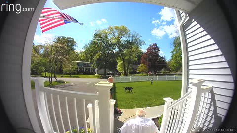 Grandpa Surprises Kids on Porch Stairs