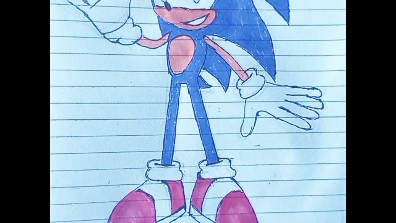 Drawing Sonic using pencils
