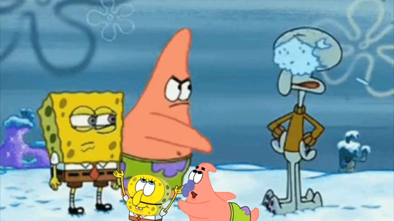 SpongeBob And Patrick Are Pretending To Be Imposters While Patrick Throws Snowballs At Squidward ❄️