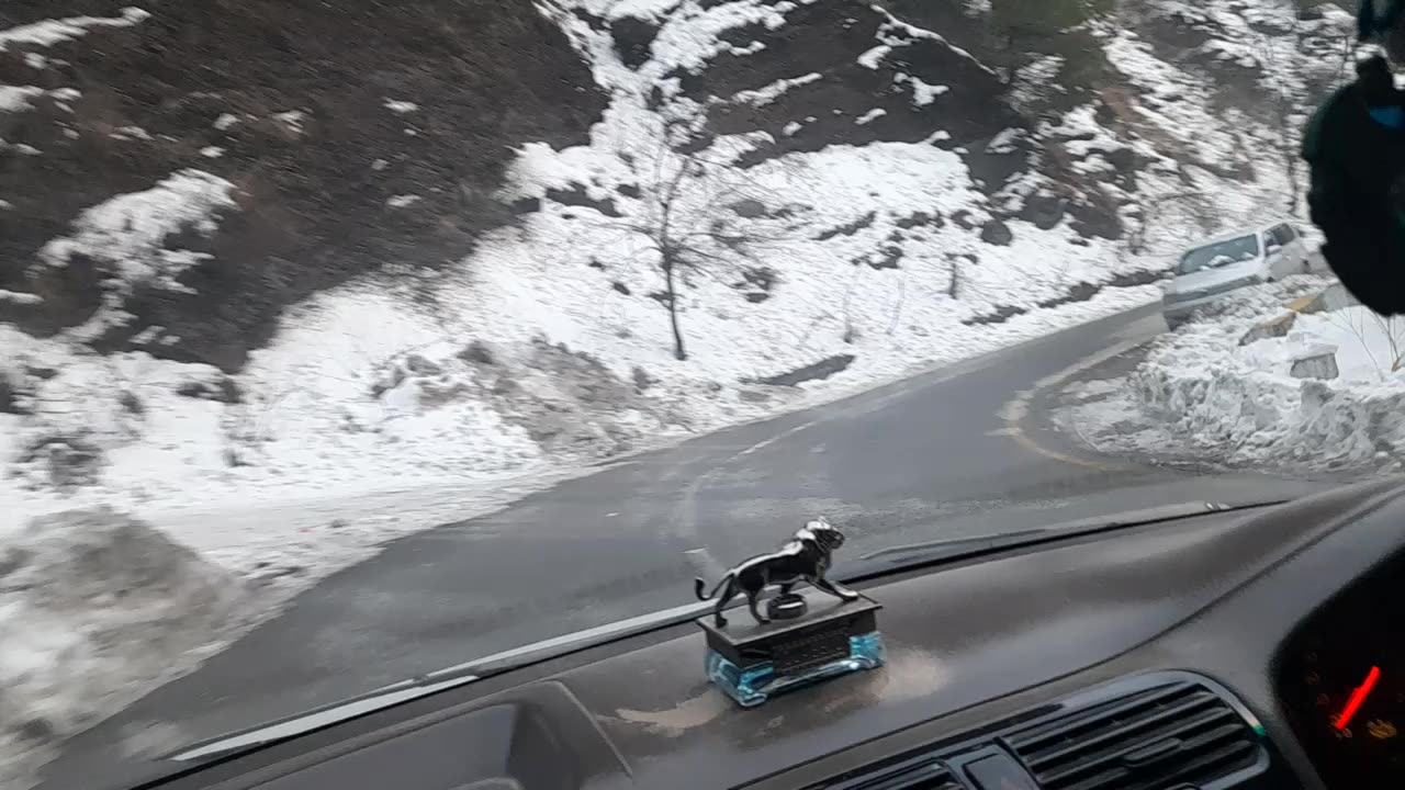 Long drive in snow fall