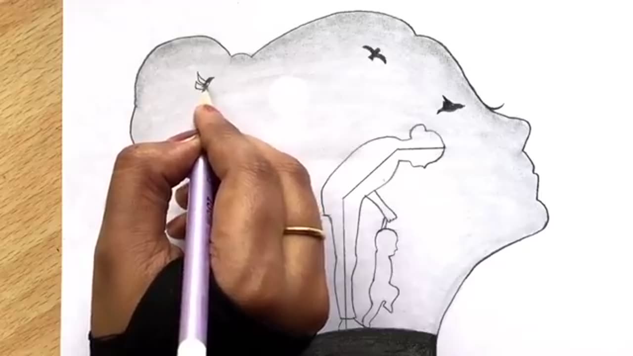 Mother-day-drawing-easy-steps-mother-and-child-in-moon-light-scenery