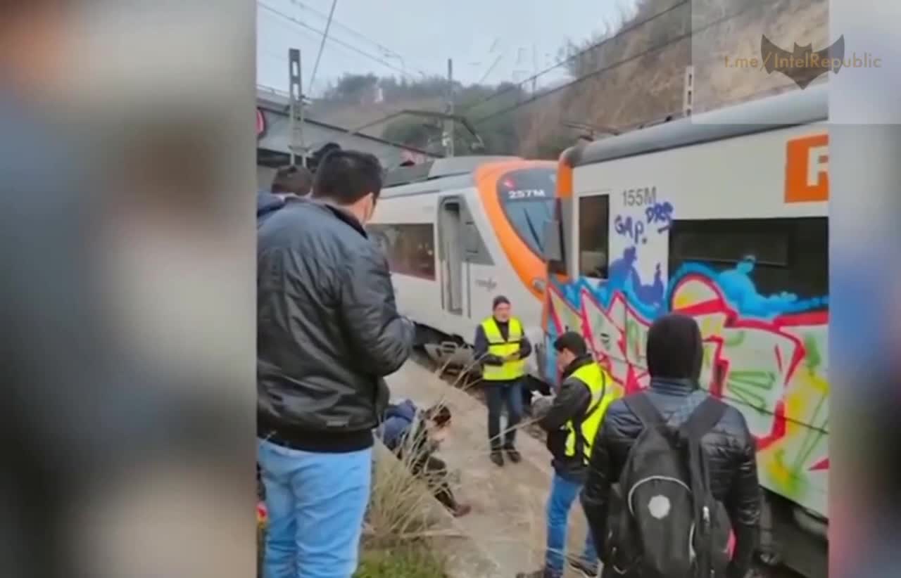Two trains collide in Barcelona, Spain