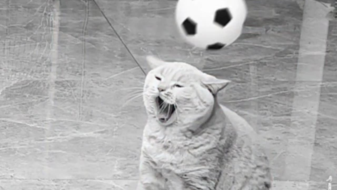 Cat football playing