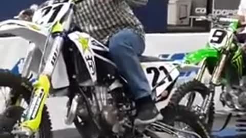 Granpa shows skills on a bike with VR