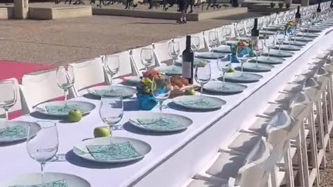 Outside the Tel Aviv museum, a Shabbat table is set for 203 hostages kidnapped