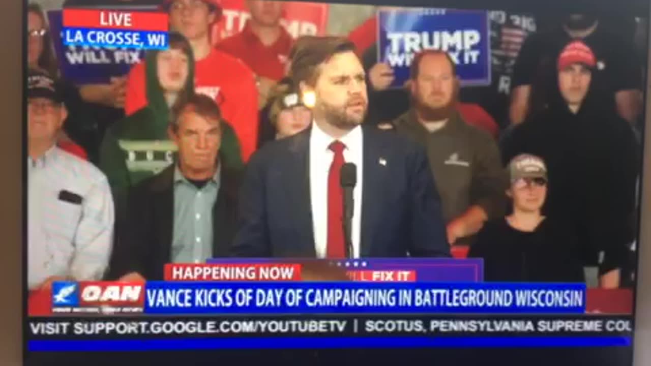 🦅 OAN rally La Crosse Wisconsin Monday 10:49 am JD Vance fixes things Kamala breaks them