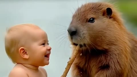 Cute babies feed animals