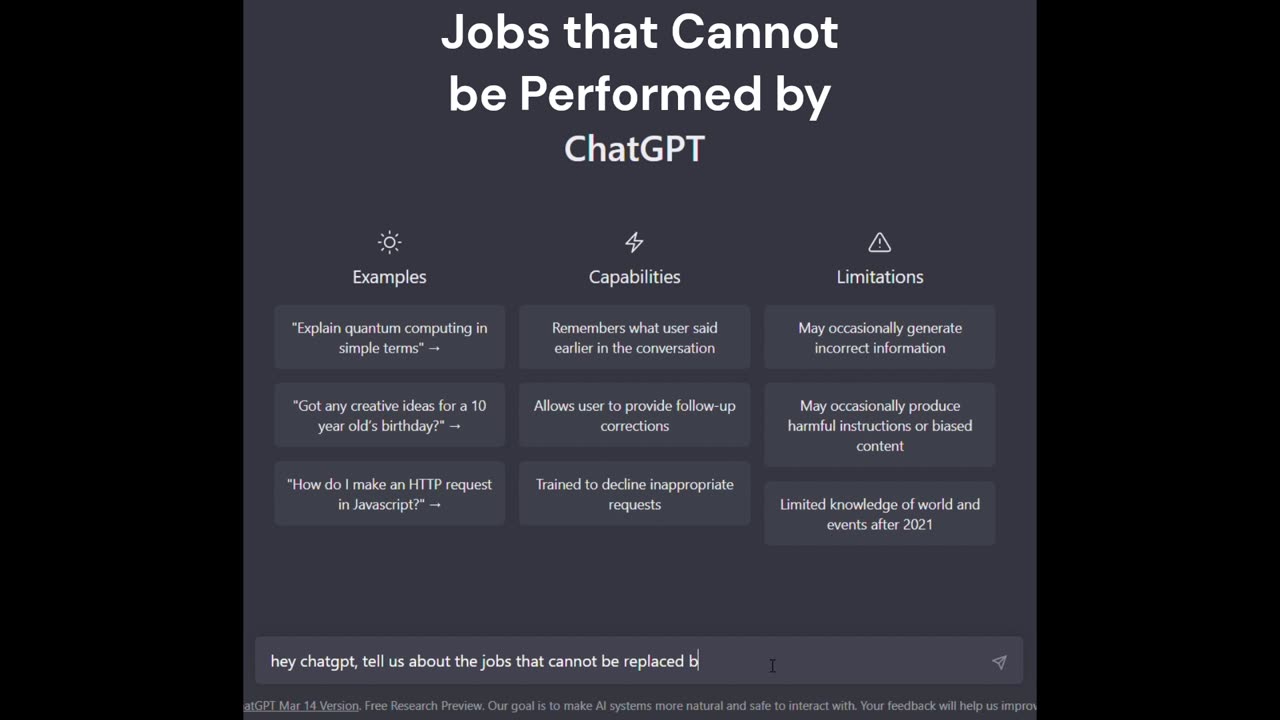 ChatGPTsays about Jobs that cannot be Performed by ChatGPT.