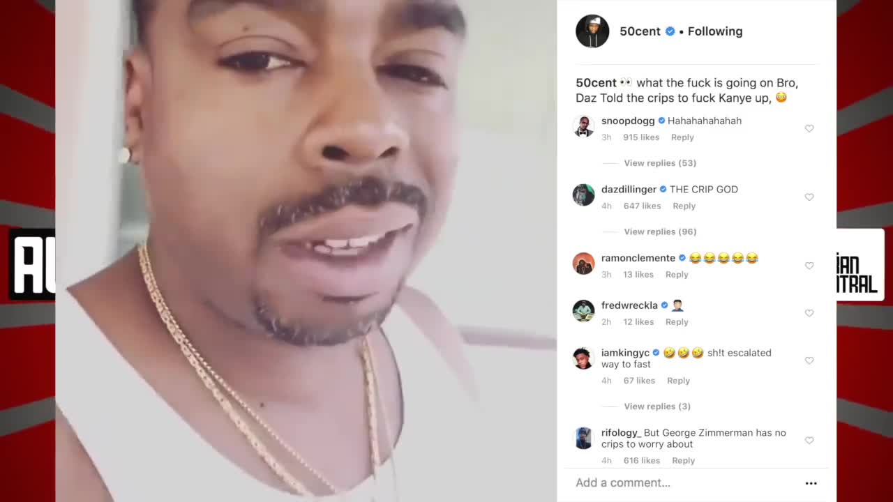 50 Cent Reacts To Daz Dillinger Kanye Beef "Crips vs Kardashians"