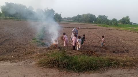 Kids playing around grandfather . Lovely relation