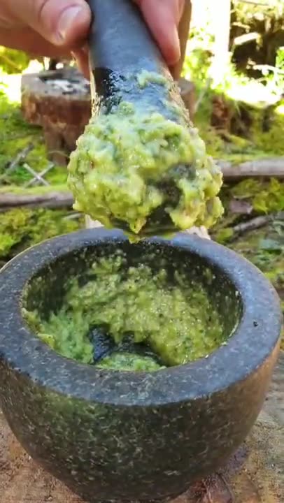 How to make Best Forest Pesto Primitive Cooking Survival Skills, Natural Cooking //Cooking meat