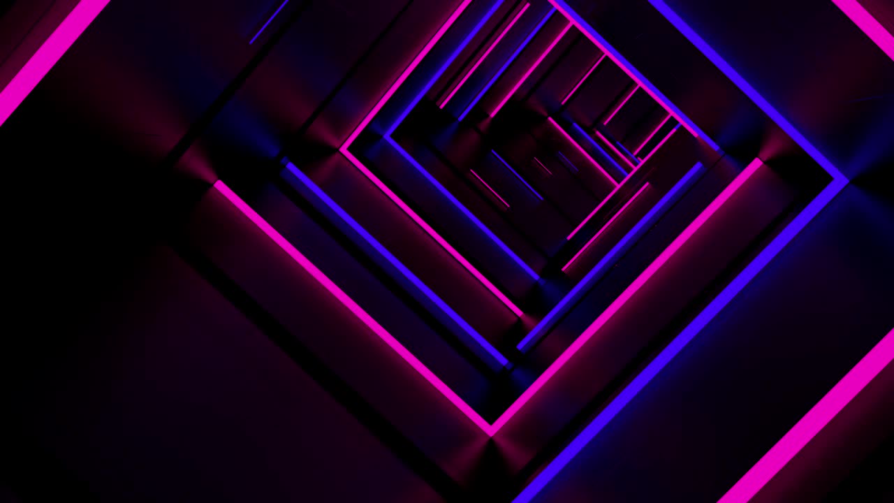 Tunnel with blue and pink neon light frames