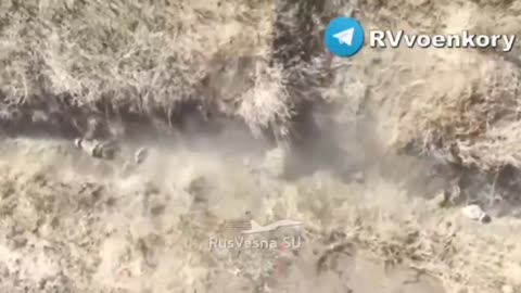 Russian "Khitry" Drone group use drone drop munitions on a trench line with Ukrainian infantry