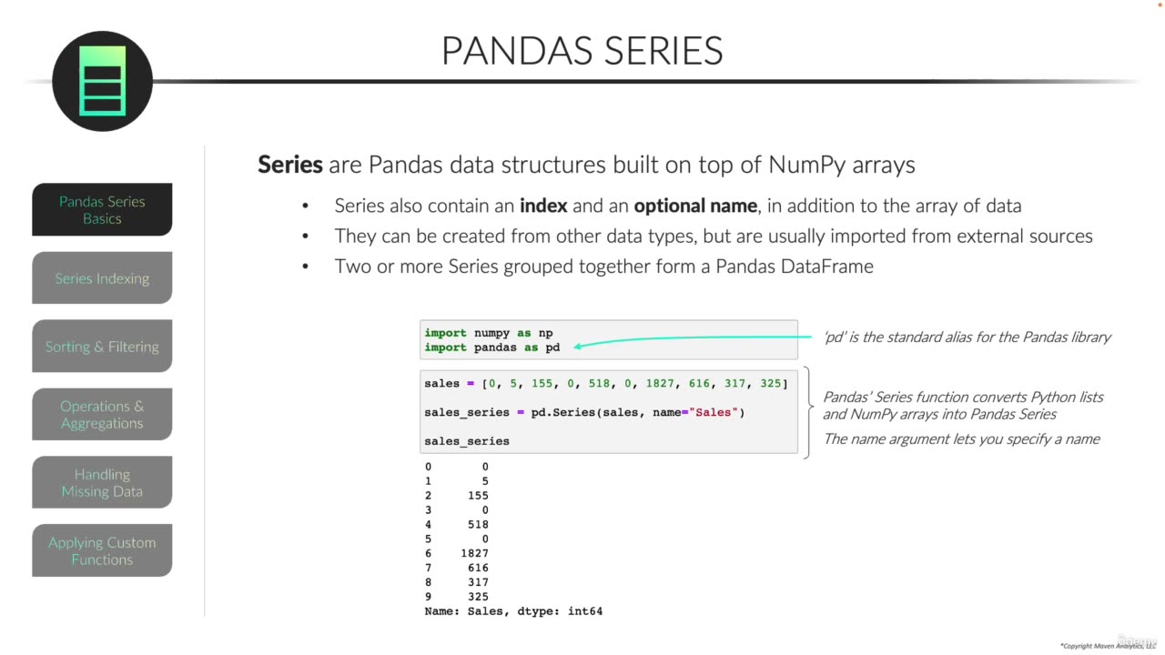 Pandas Series Basics/ video 1