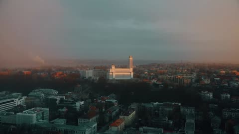 Outdoor aerial photography with unique views of sunsets over American cities