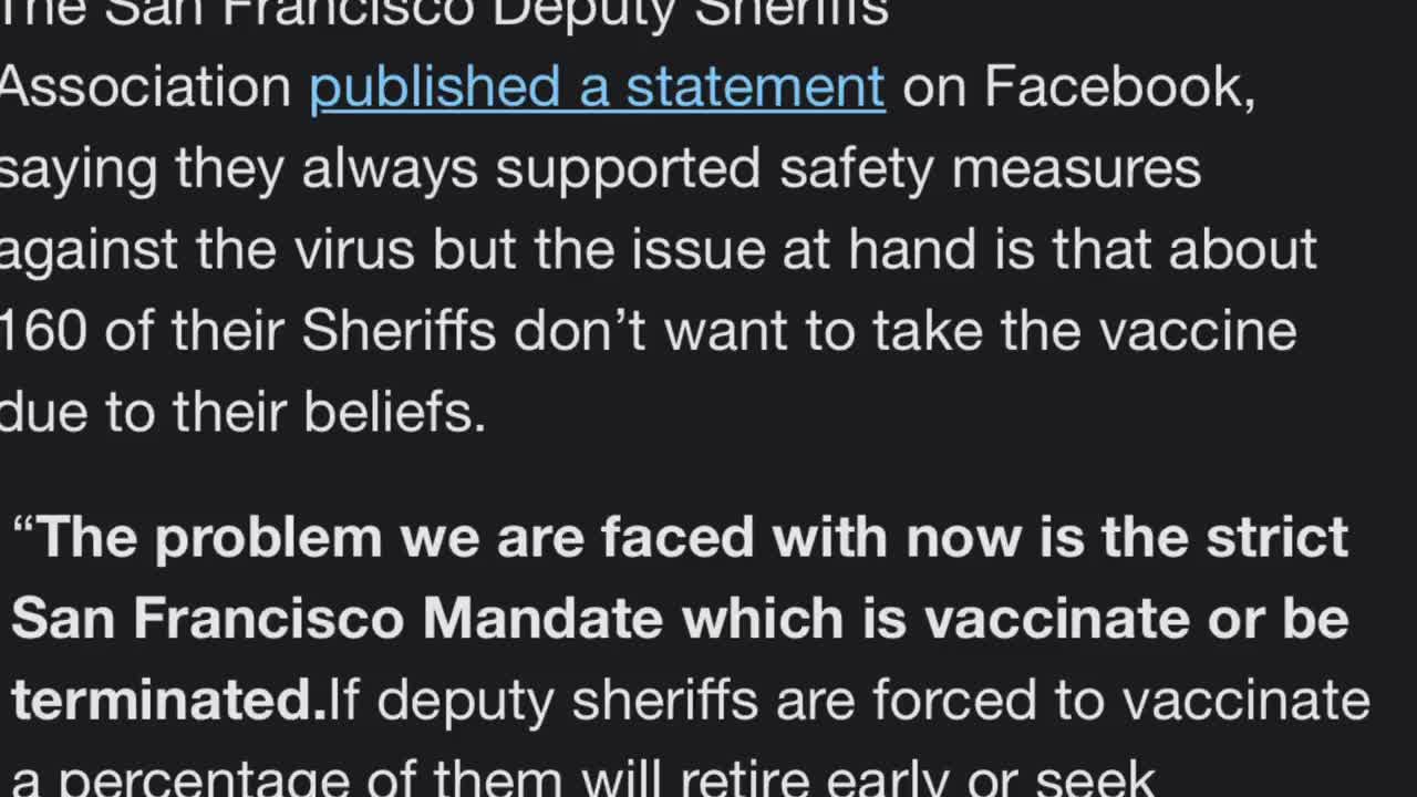 160 San Francisco Sheriffs' Deputies Threaten To Resign Due To Mandatory Vaccine