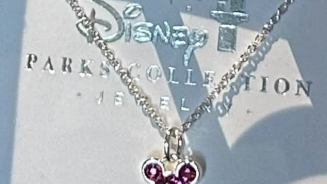 Disney Parks Mickey Mouse Rose Color October Faux Birthstone Necklace w/ Silver Color Chain #shorts