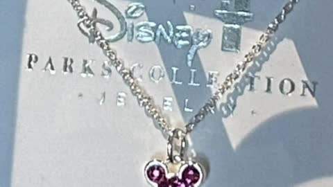 Disney Parks Mickey Mouse Rose Color October Faux Birthstone Necklace w/ Silver Color Chain #shorts