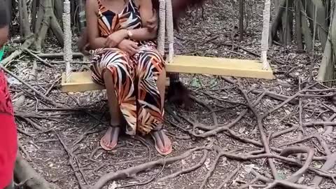 Monkey Grabbing Latina Girl's Boobs