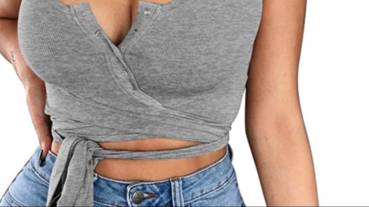 LAGSHIAN Women's Sexy Summer Button Sleeveless Tank Strappy Casual Basic Crop Top
