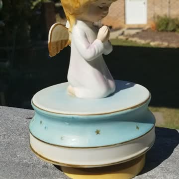 Gorham Praying Girl with Wings Porcelain Music Box Revolving Silent Night
