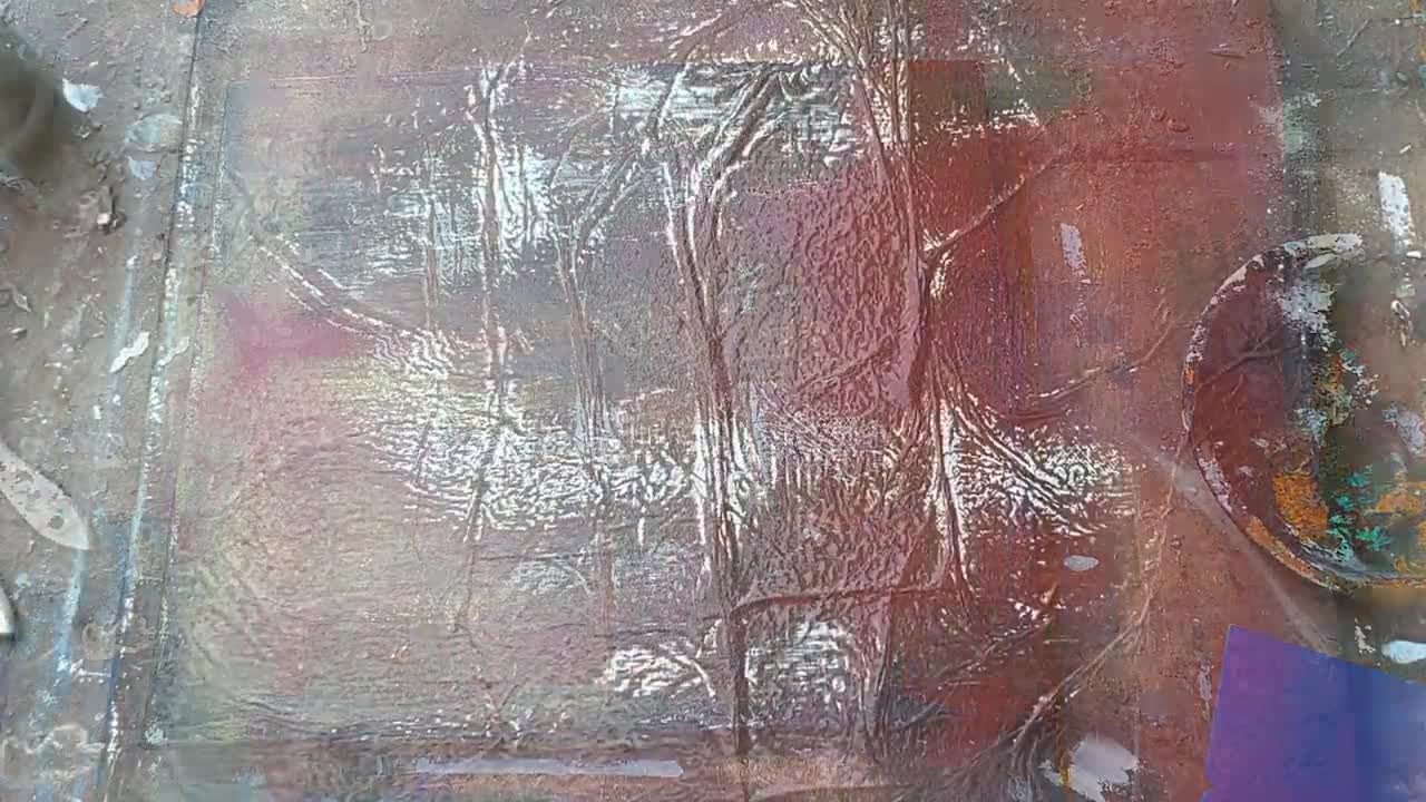 Abstract landscape painting of aluminum foil on canvas