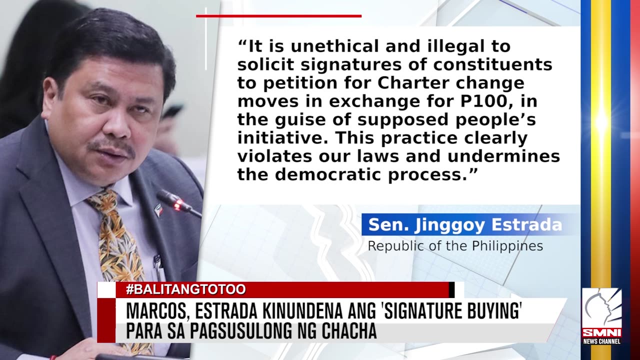 Marcos, Estrada kinundena ang 'signature buying' para sa pagsusulong ng Chacha