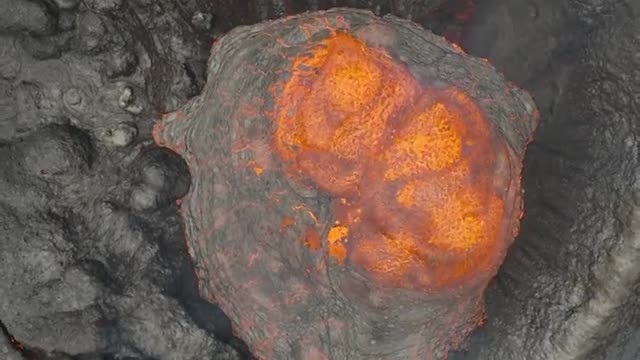 Aerial footage of a volcanic eruption.