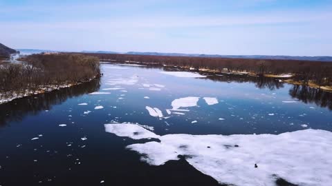 Relaxing Music Over An Icy River Landscape