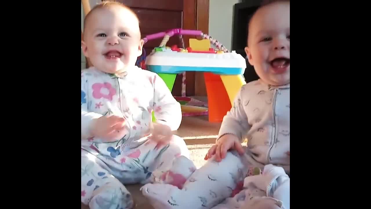 Funny twin babies fighting for things