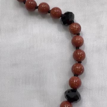 Handmade + Knotting Unique Necklace with Crystals, Goldstone, Peace Sign Pendant