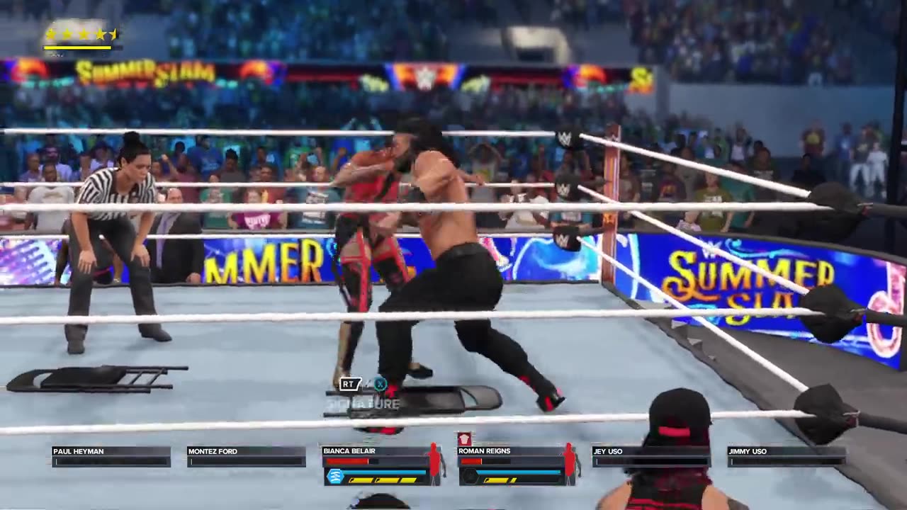 Video Games WWE 2k23- Bianca Belair vs Roman Reigns, intergender wrestling